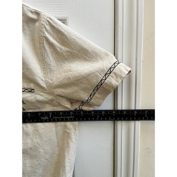 Cabin Creek Linen Blend Zebra Embroidered Button Front Waist Tie Top Large Y2K - Picture 10 of 12